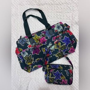 VB Triple Compartment Travel Bag Falling Flowers & Crossbody Combo
